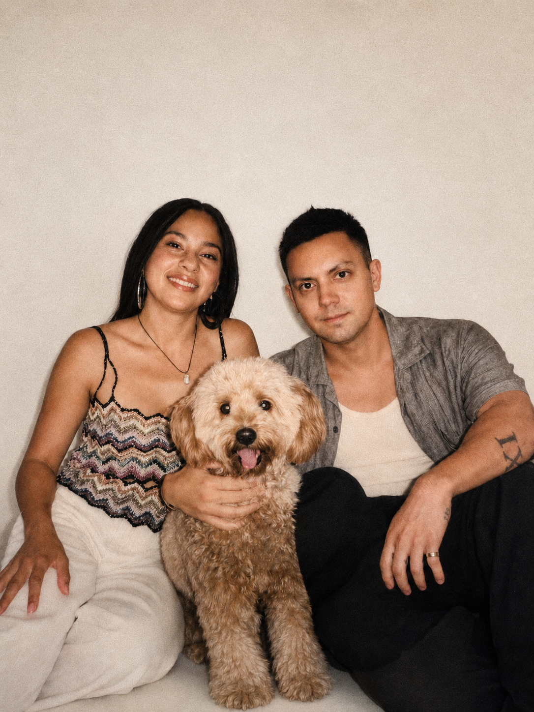 William, Luiza, and their goldendoodle Penny